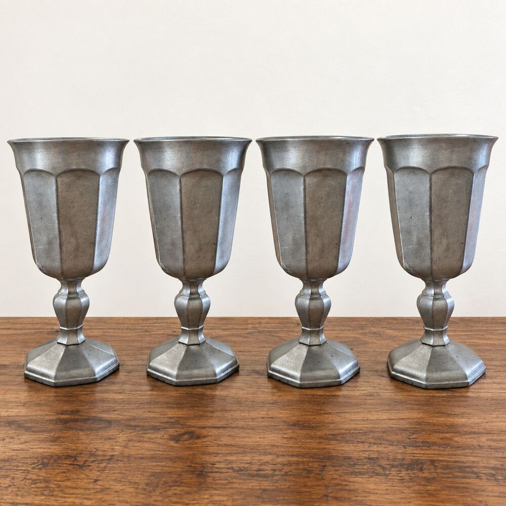 Gorham PH24 Pewter Goblets Set of 4 Vintage 6.5" Faceted Pedestal Cups